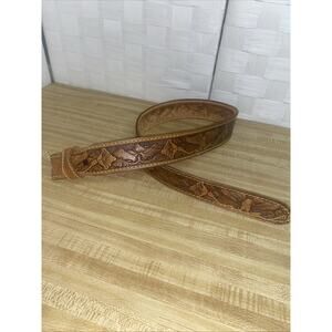 VTG 34 Tooled Brown Eagles Mountains Floral Leather Cowboy Western CHAMBERS Belt